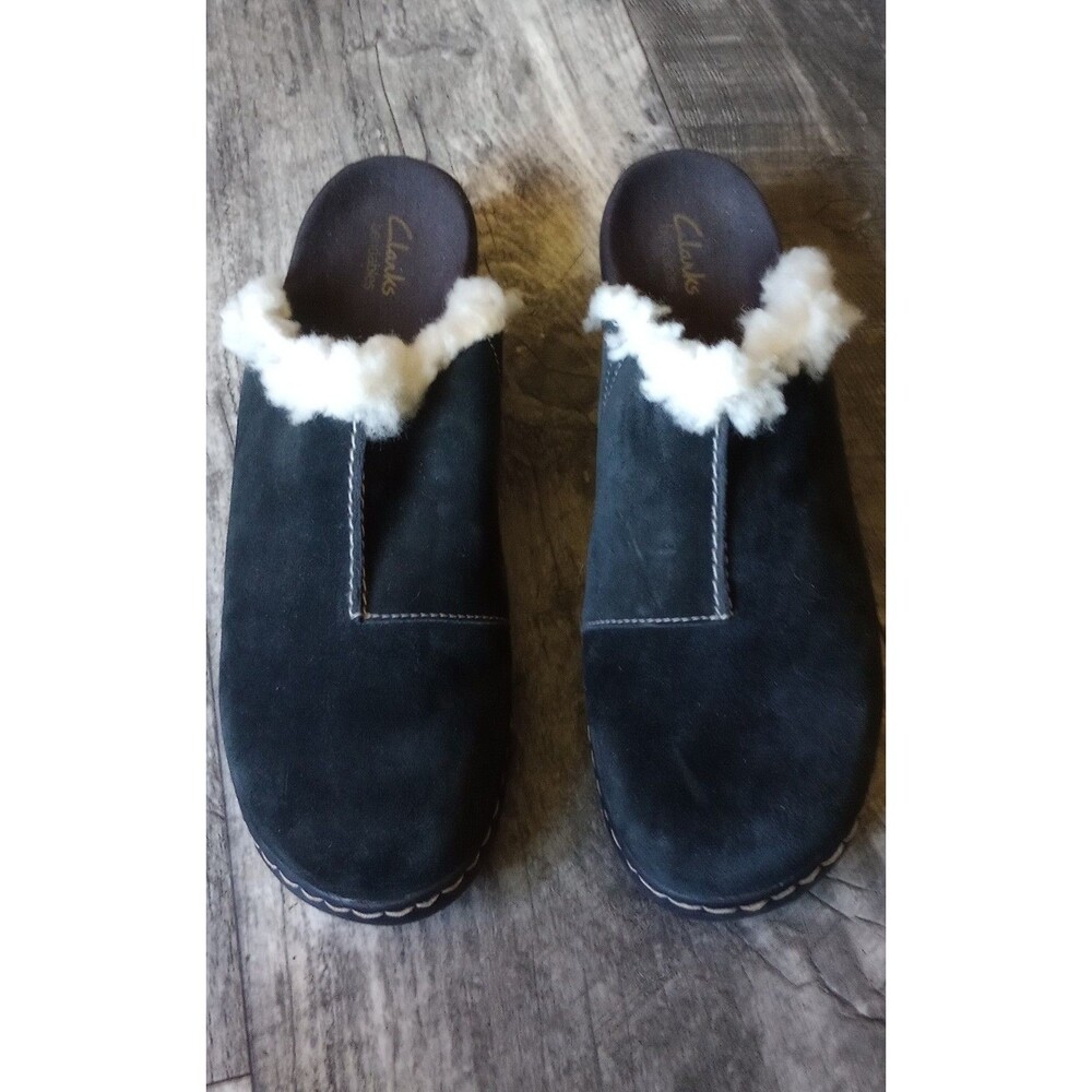 Clarks Bendables  Women's 11W Brown Suede With Real Shearling Fur Trim Mule